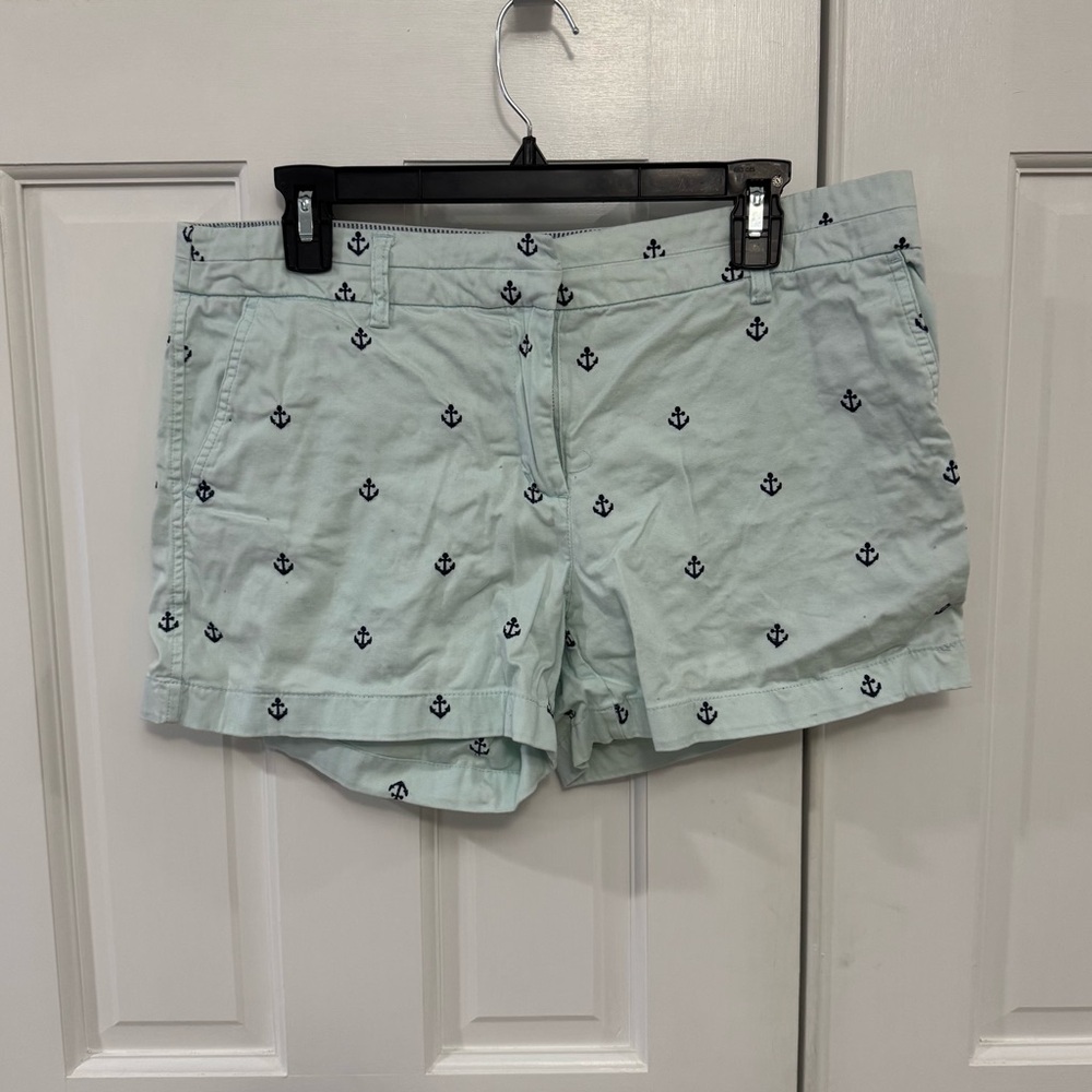 British Khaki Light Mint Anchor Print Shorts Size 12